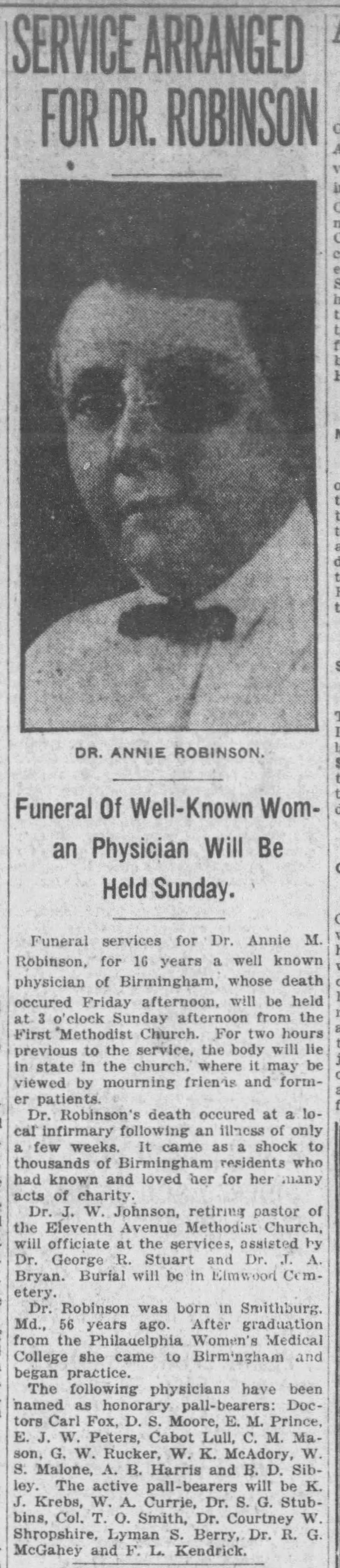 Dr. Annie Robinson obituary